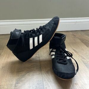 Adidas Men’s HVC Black and White High-Top Wrestling Shoes
